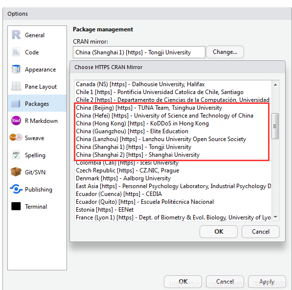 R报错“package ‘****’ is not available (for R version 3.5.2) ”通过改变镜像解决